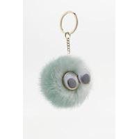 furry pom pom eye keyring mint