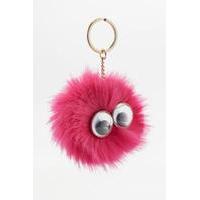 furry pom pom eye keyring rose