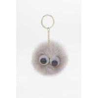 furry pom pom eye keyring grey