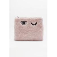 Furry Pink Wink Zip Pouch, PINK