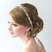 Full Crystal Flower Handmade Ribbon Satin Lace Up Headband for Wedding Party Lady Hair Jewelry