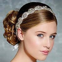 Full Crystal Ribbon Satin Lace Up Headband for Wedding Party Lady Hair Jewelry