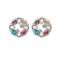 Full Austria Crystal Stud Earrings for Women Multicolor Round Earrings Fashion Jewelry Accessories
