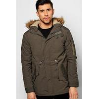 Fur Hooded Parka With Borg Lined Hood - olive