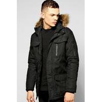 Fur Hooded Parka With MA1 Sleeve - black