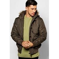 fur hooded multi pocket parka khaki