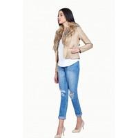 FUR COLLAR PU BIKER JACKET