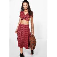 Fumi Paisley Print Cut Out Co-ord Set - wine