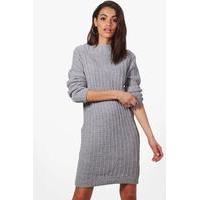 Funnel Neck Knitted Dress - silver