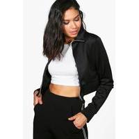 Funnel Neck Crop Scuba Sports Jacket - black