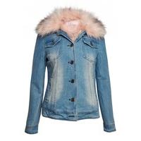 Fur Lined Denim Jacket - Size: L