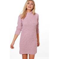 Funnel Neck Chunky Jumper Dress - lilas