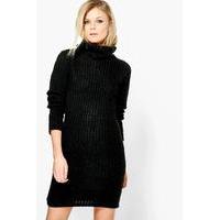Funnel Neck Soft Knit Jumper Dress - black