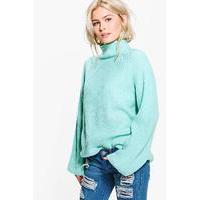 Funnel Neck Knitted Jumper - green