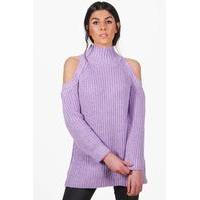 funnel neck cold shoulder jumper lilac