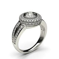 Full Bezel Setting Side Stone Halo Engagement Ring