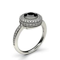 Full Bezel Setting Side Stone Halo Black Diamond Ring