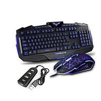 Gaming Illuminated USB Wired Keyboard and 2400DPI Wired Mouse with Multi USB Splitter Hub USB Combo Four In One Kit