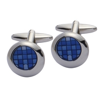 Gaventa Round Check Blue Cufflink