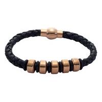 Gaventa Leather Plaited Rose Gold Bracelet Black