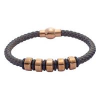 Gaventa Leather Plaited Rose Gold Bracelet Brown