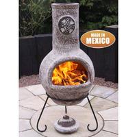 Gardeco Cruz Large Mexican Chiminea in Brushed Sandstone with Stand and Lid