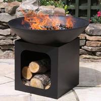 Gardeco Isla Large Cast Iron Fire Bowl with Log Store