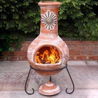 Gardeco Sol Extra Large Mexican Chiminea in Rustic Orange with Stand and Lid