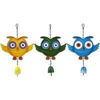 garden owl wind chimes 3 assorted colours