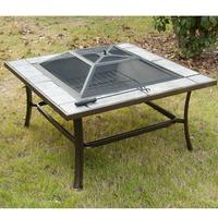 Garden Metal Firepit Square Table with Waterproof Cover