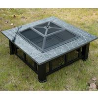 Garden Metal Firepit Square Table with Waterproof Cover in Black