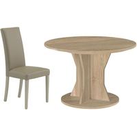 Gami Palace Sonoma Oak Dining Set - Round Extending with Ava Taupe Chairs