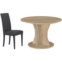 Gami Palace Sonoma Oak Dining Set - Round Extending with Ava Black Chairs