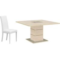 Gami Hanna Bleached Ash Dining Set - Square with 4 Ava White Chairs