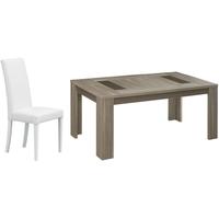 Gami Atlanta Charcoal Oak Dining Set - Rectangular Extending with Ava White Chairs