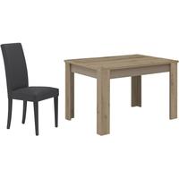 gami sha smoky oak dining set rectangular with 6 ava black chairs