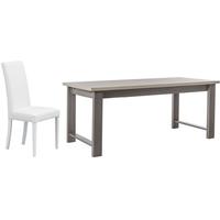 Gami Toscane Baroque Oak Dining Set - Rectangular Extending with Ava White Chairs