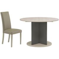 Gami Barolo Whitewashed Pine Dining Set - Round Extending with Ava Taupe Chairs