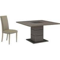 Gami Hanna Ceruse Oak Dining Set - Square with 4 Ava Taupe Chairs