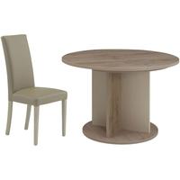 Gami Sha Smoky Oak Dining Set - Round Extending with Ava Taupe Chairs