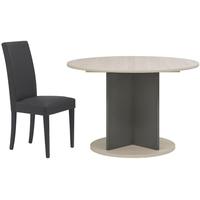 Gami Barolo Whitewashed Pine Dining Set - Round Extending with Ava Black Chairs