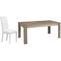 Gami Sha Smoky Oak Dining Set - Rectangular Extending with Ava White Chairs