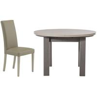 Gami Toscane Baroque Oak Dining Set - Round Extending with Ava Taupe Chairs