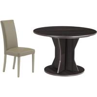 Gami Palace Plum Dining Set - Round Extending with Ava Taupe Chairs