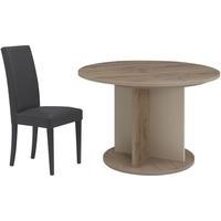 Gami Sha Smoky Oak Dining Set - Round Extending with Ava Black Chairs