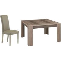 Gami Atlanta Charcoal Oak Dining Set - Square Extending with Ava Taupe Chairs