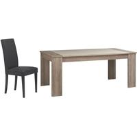 Gami Lukka Grey Hazelnut Dining Set - Rectangular Extending with Ava Black Chairs