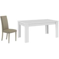 Gami Palace White Dining Set - Rectangular with 6 Ava Taupe Chairs