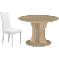 Gami Palace Sonoma Oak Dining Set - Round Extending with Ava White Chairs