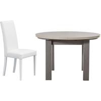 Gami Toscane Baroque Oak Dining Set - Round Extending with Ava White Chairs